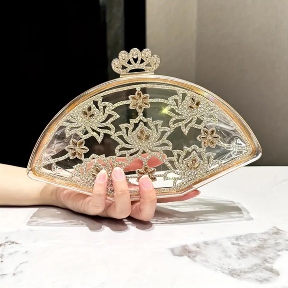 Clear Floral Rhinestones Purse - Picture 2 of 7